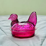 Nesting Hen Bowl & Lid - Fuschia | Hand Blown Glass - Colombia