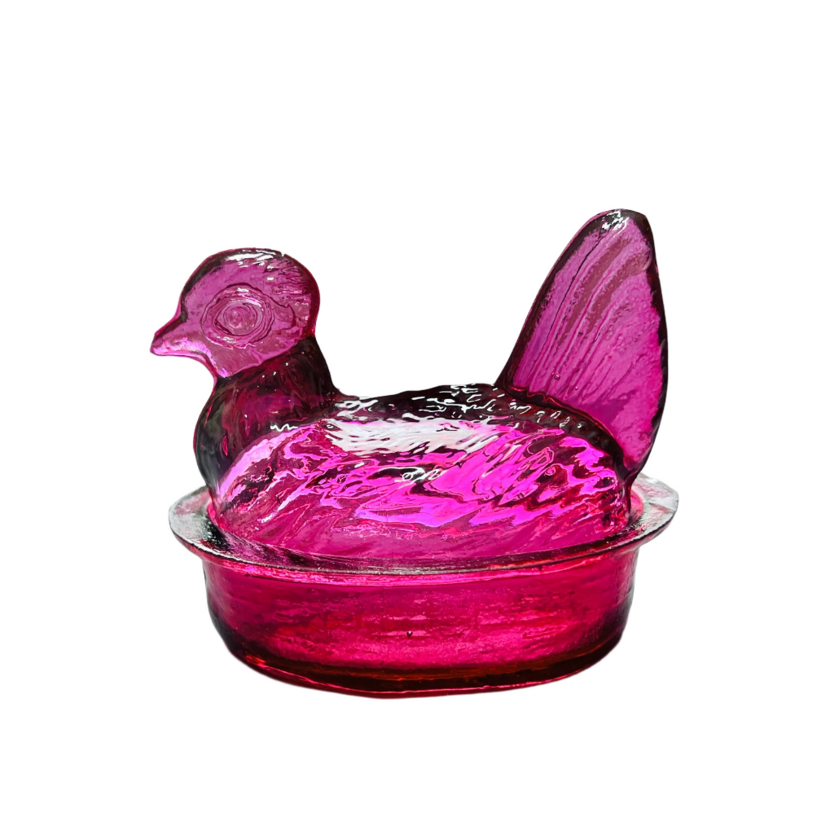 Nesting Hen Bowl & Lid - Fuschia | Hand Blown Glass - Colombia