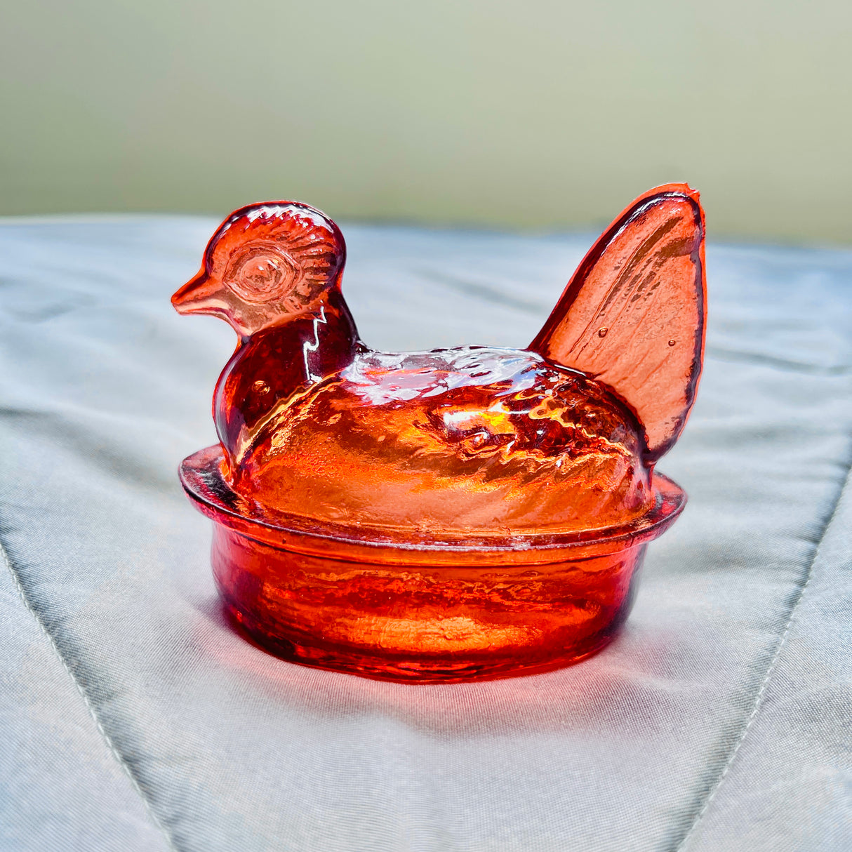 Nesting Hen Bowl & Lid - Orange | Hand Blown Glass - Colombia