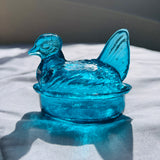 Nesting Hen Bowl & Lid-Turquoise | Hand Blown Glass -Colombia