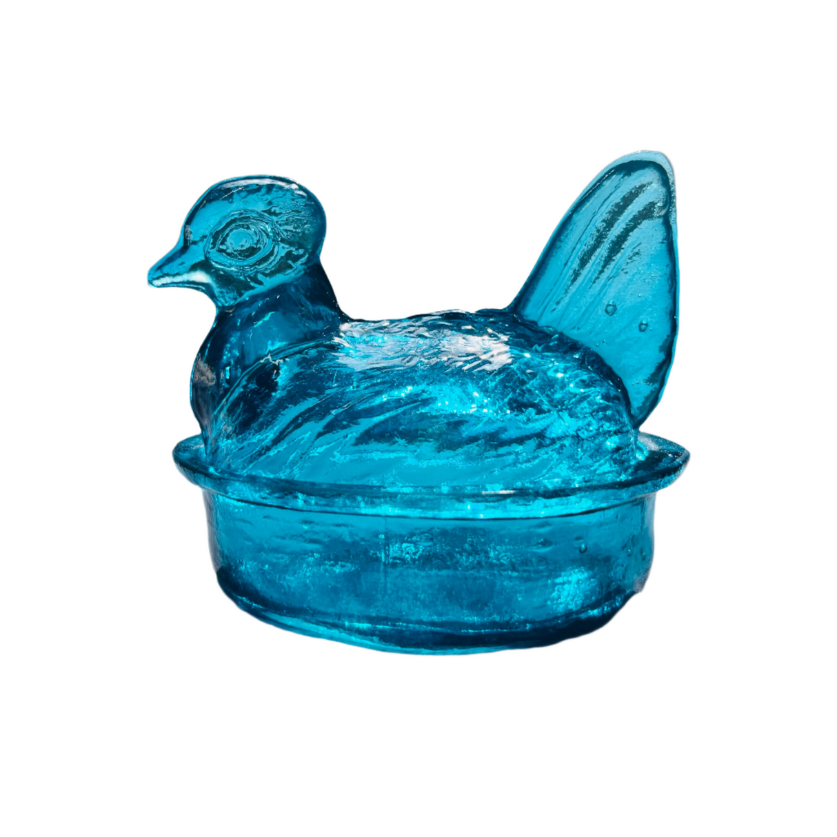 Nesting Hen Bowl & Lid-Turquoise | Hand Blown Glass -Colombia