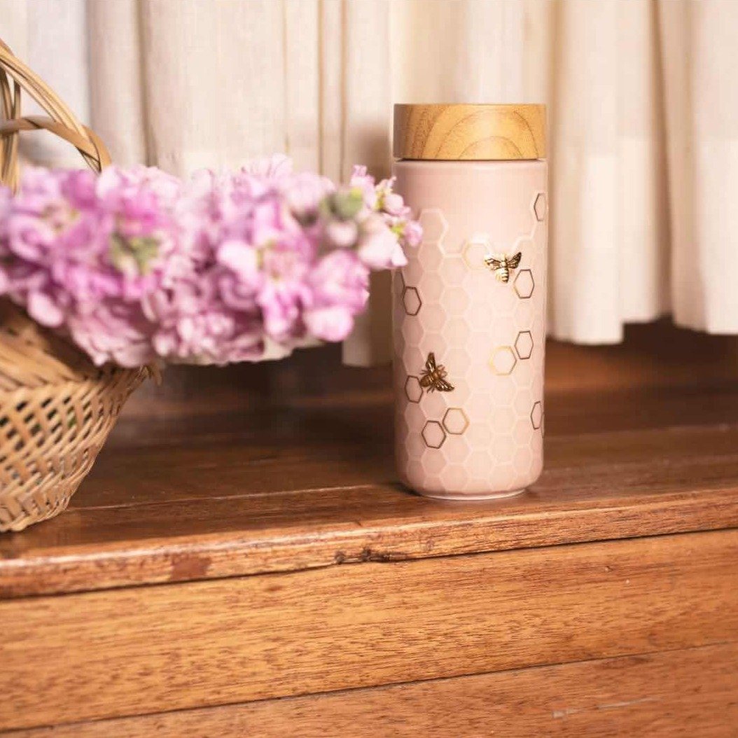 Ceramic Travel Mug | Honey Bee - Hand Painted Gold (12 oz)-13