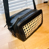 Handwoven Cane Crossbody Bag | Black - Sumiye Co