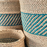 Iringa Basket - Turquoise Stripe  | Woven Milulu Grass - Africa - Sumiye Co