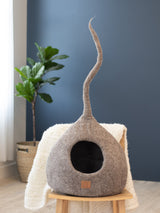 Deluxe Handcrafted Felt Cat Cave With Tail - Earth Brown - Sumiye Co