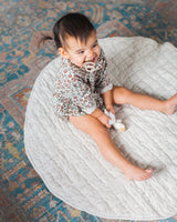 Quilted Round Padded Linen Play Mat 35" D  - Natural Chambray