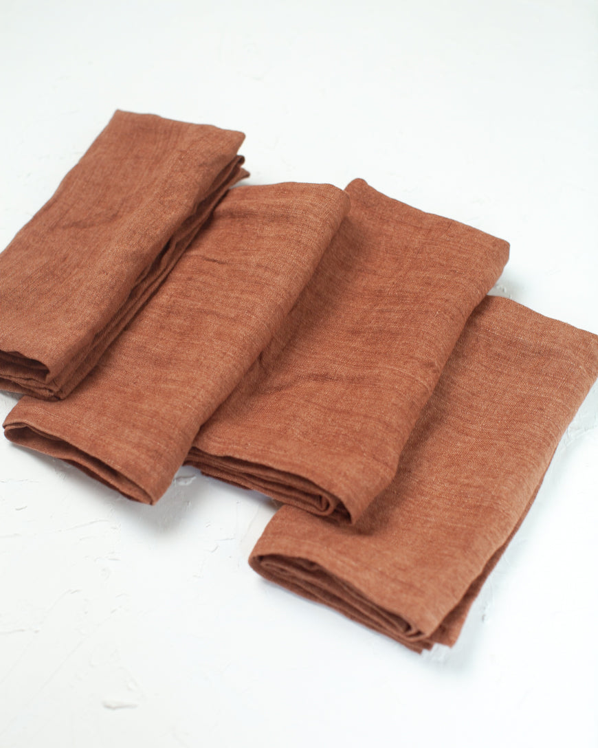 Stone Washed Linen Napkins, Terracotta - set of 4 - Sumiye Co