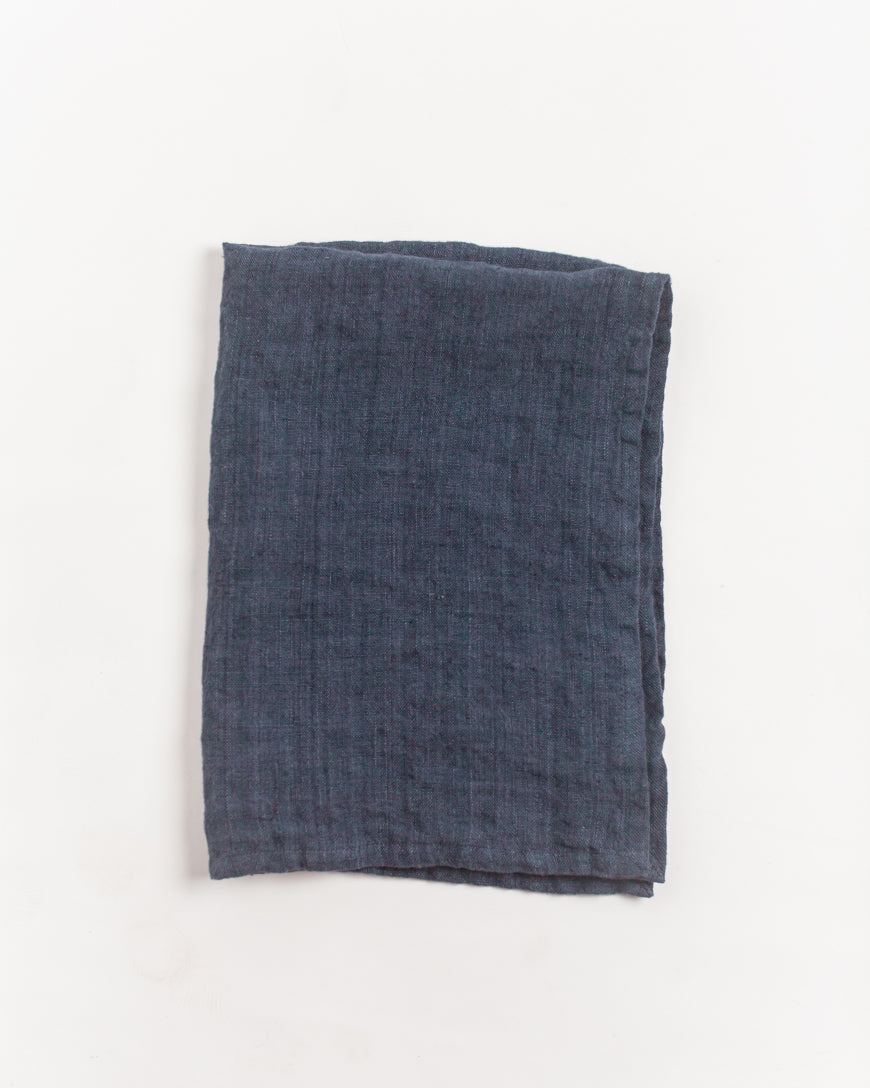 Stone Washed Linen Tea Towel - Navy