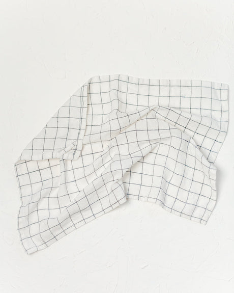 Stone Washed Linen Tea Towel - Windowpane