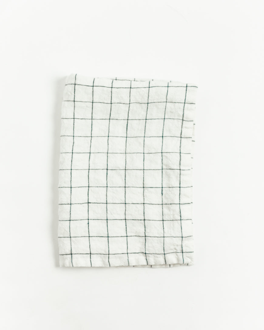 Stone Washed Linen Tea Towel - Windowpane