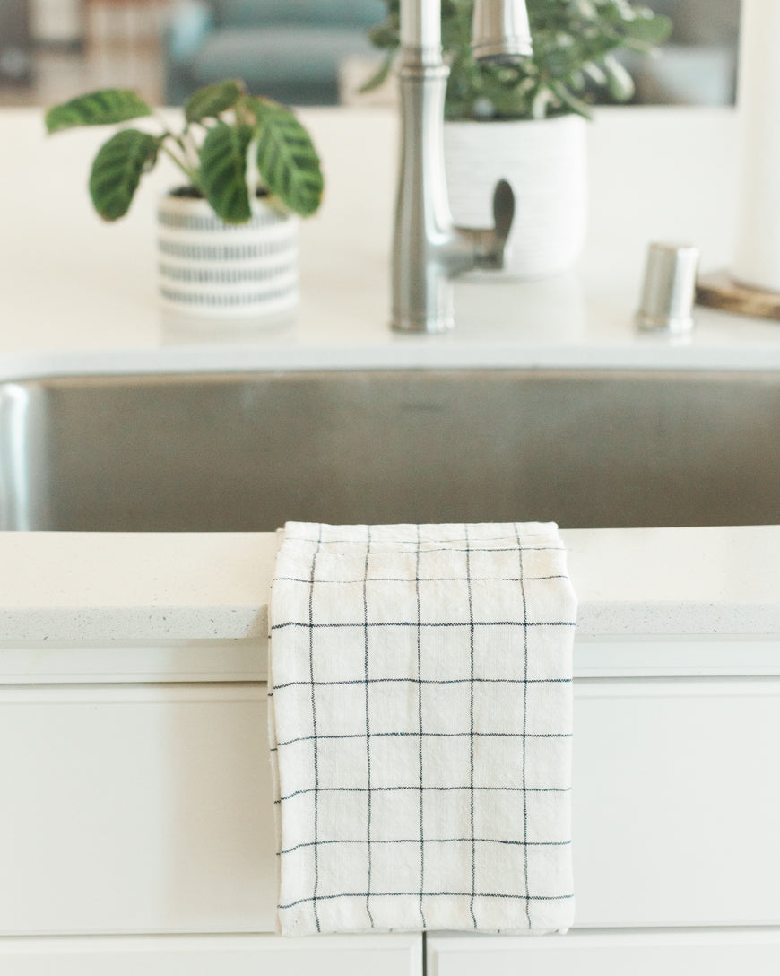 Stone Washed Linen Tea Towel - Windowpane