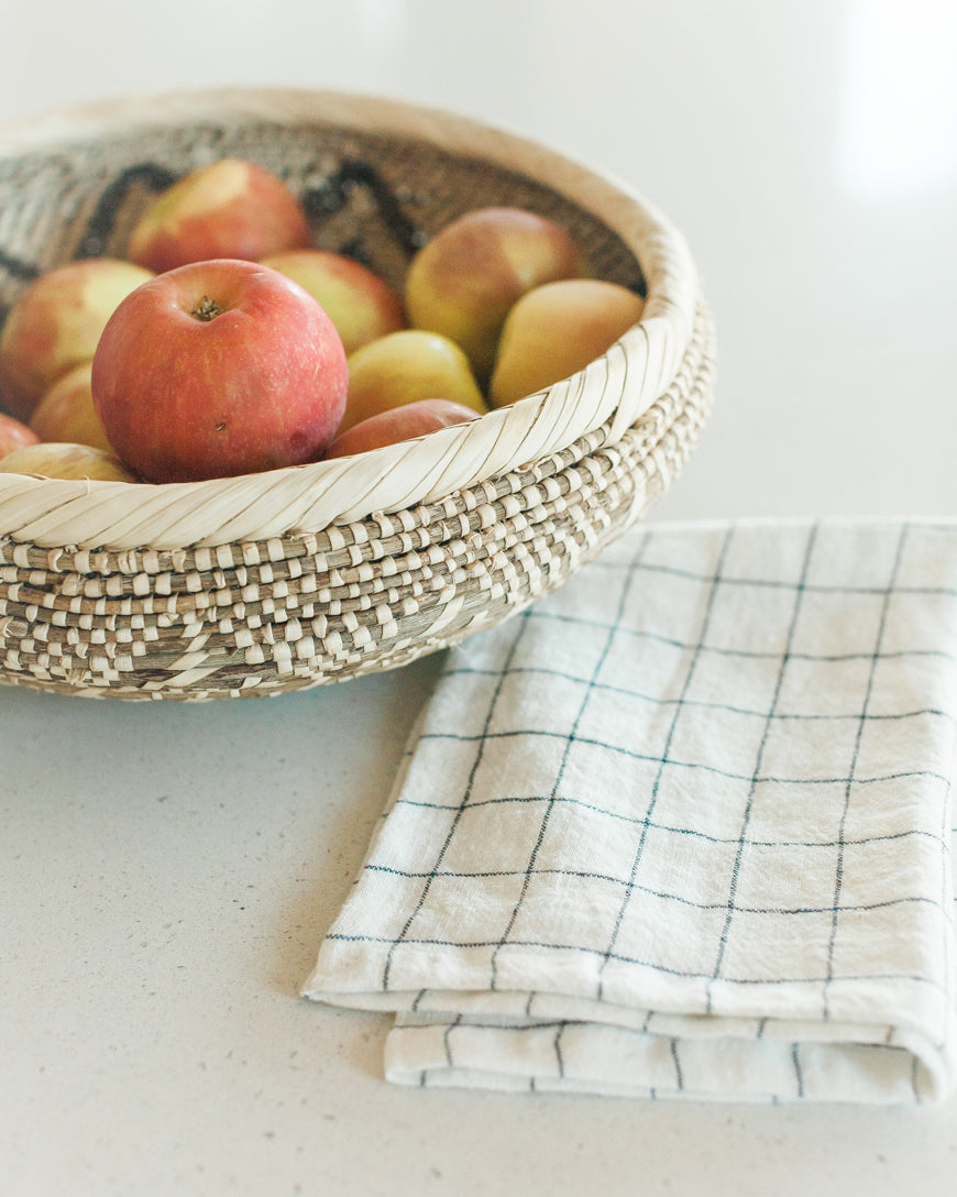 Stone Washed Linen Tea Towel - Windowpane