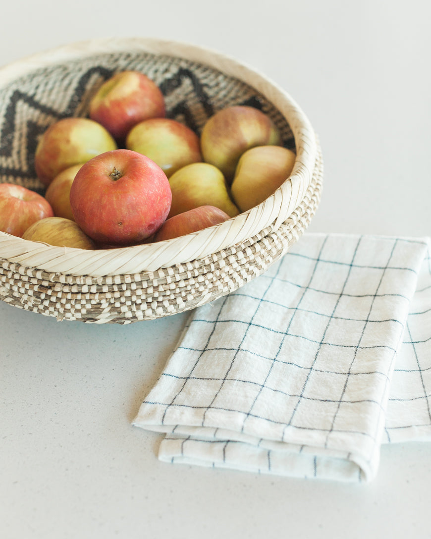 Stone Washed Linen Tea Towel - Windowpane