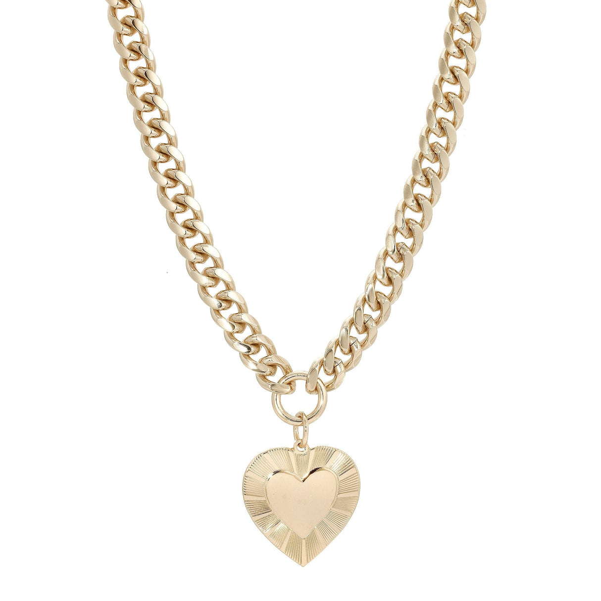 Curb Chain & Heart Pendant Necklace - Sumiye Co