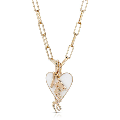 Leona White Enamel Heart & Love Charm Necklace - Sumiye Co