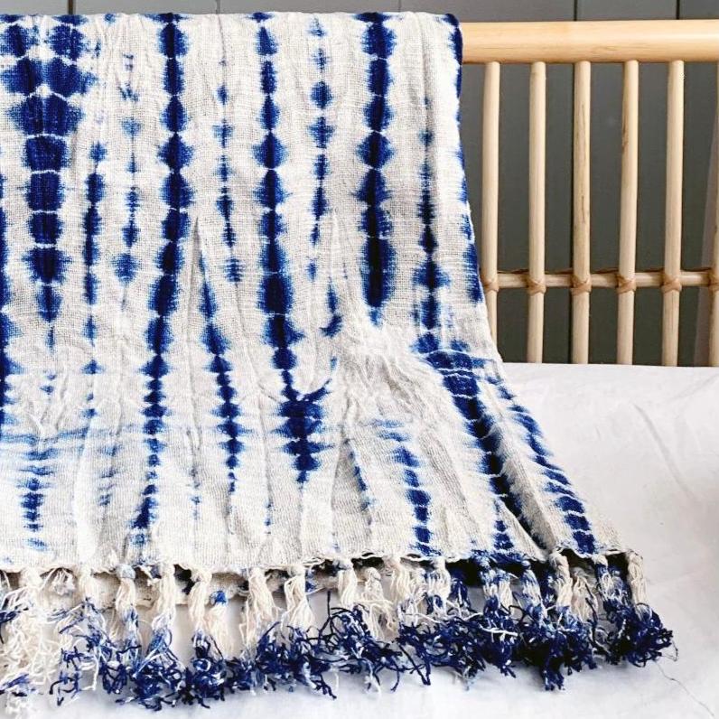 Indigo Shibori Throw - Vines