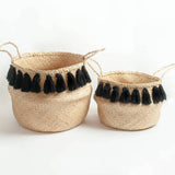 Black Tasseled Belly Baskets - Sumiye Co