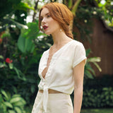 Handwoven Linen Knot Shirt in Off-White - Sumiye Co