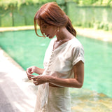 Handwoven Linen Knot Shirt in Off-White - Sumiye Co