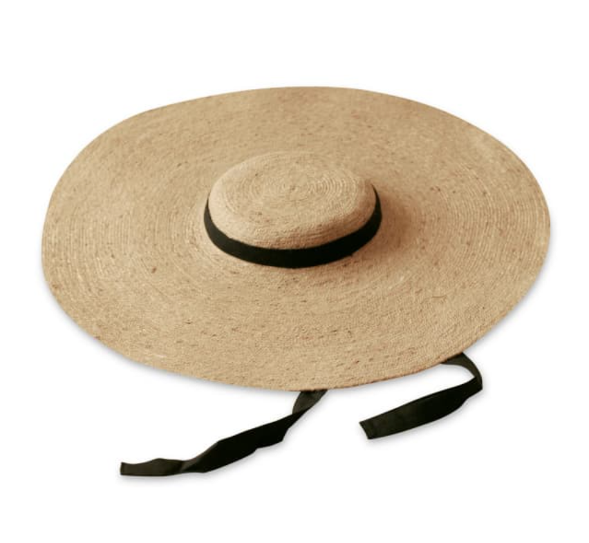 Wide Brim Jute Straw Hat with Black Strap - Sumiye Co