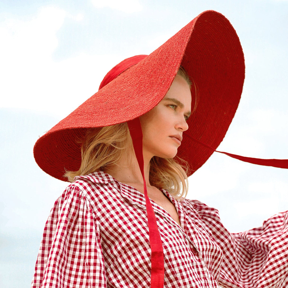 LOLA Wide Brim Jute Straw Hat In Red