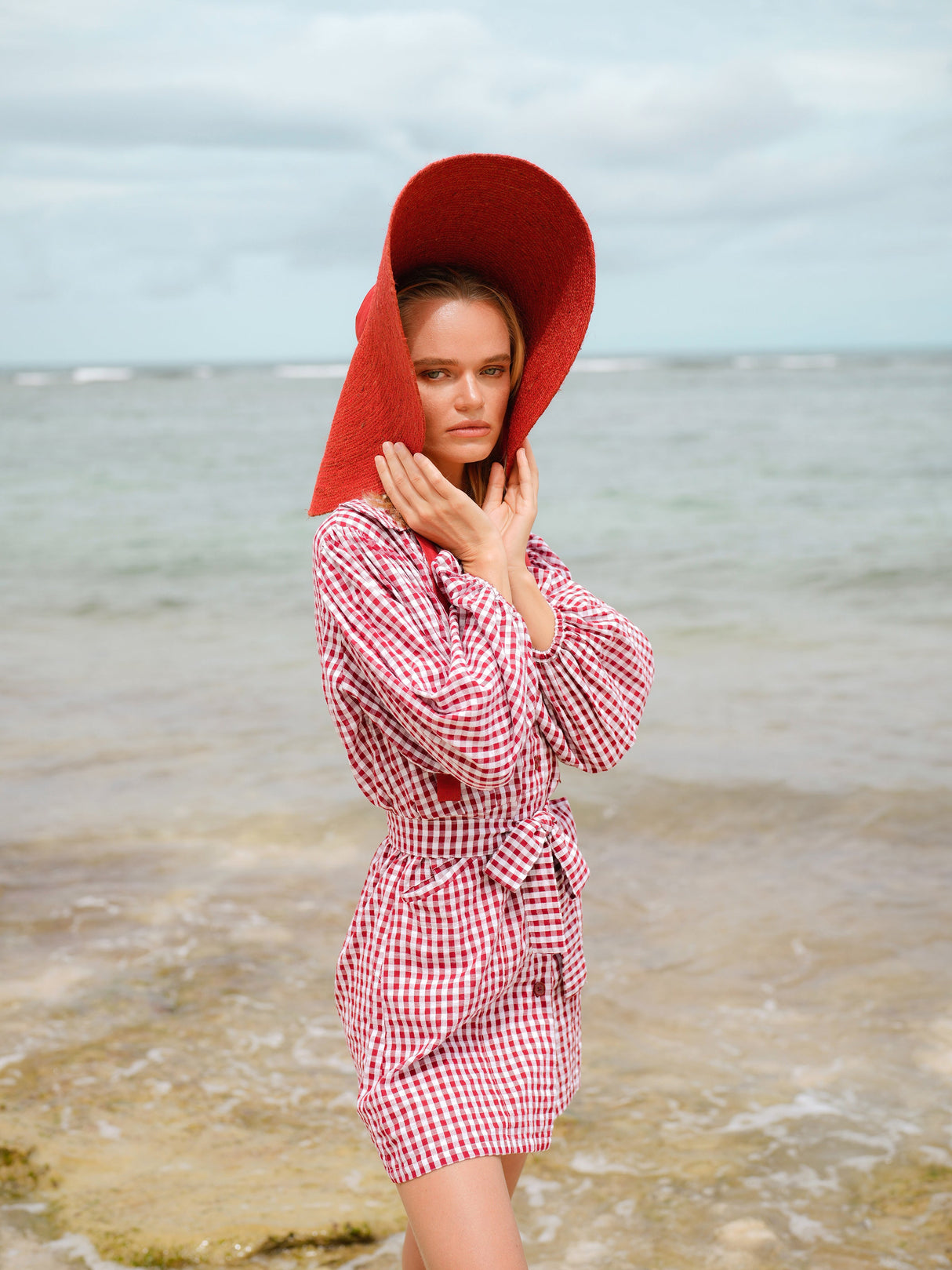 LOLA Wide Brim Jute Straw Hat In Red - Sumiye Co