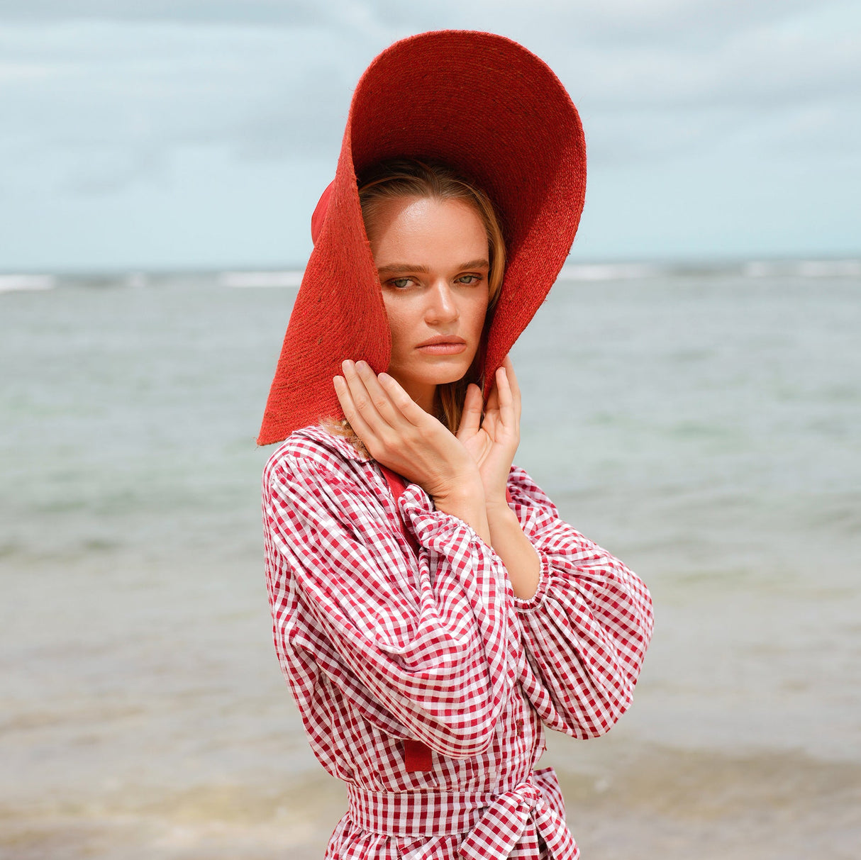 LOLA Wide Brim Jute Straw Hat In Red - Sumiye Co