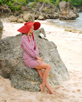 LOLA Wide Brim Jute Straw Hat In Red - Sumiye Co