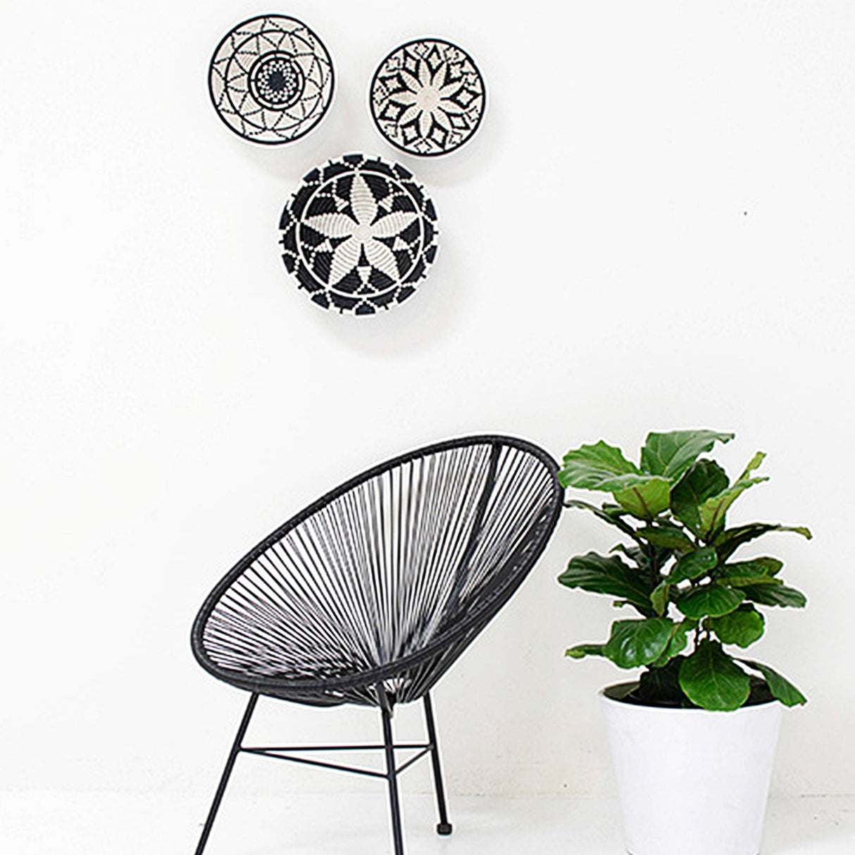 12" Large Black & White Thousand Hills  Round Basket | Home Decor