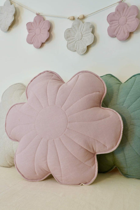 Flower Pillow Linen "Powder Rose" | Kids Room & Nursery Decor - Sumiye Co