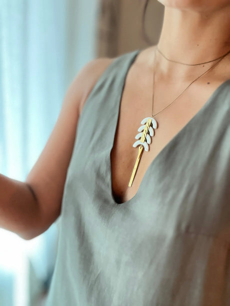 Long Necklace | Geometric Magnesite + Brass David Aubrey Jewelry