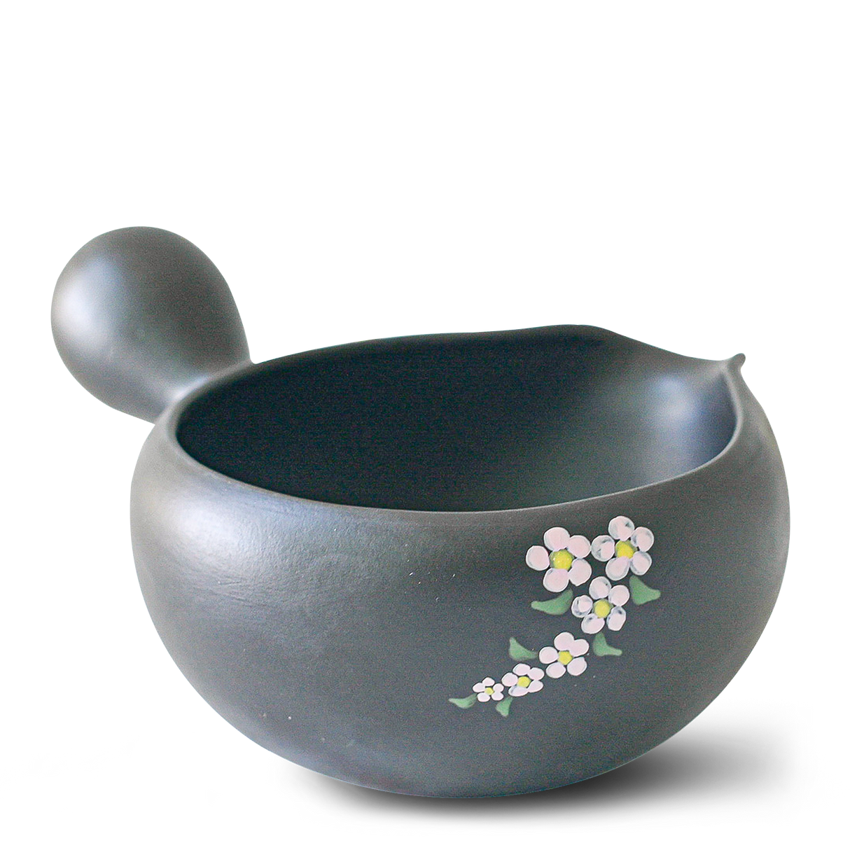 Black Flowers Matcha Bowl with Spout - Sumiye Co