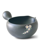 Black Flowers Matcha Bowl with Spout - Sumiye Co