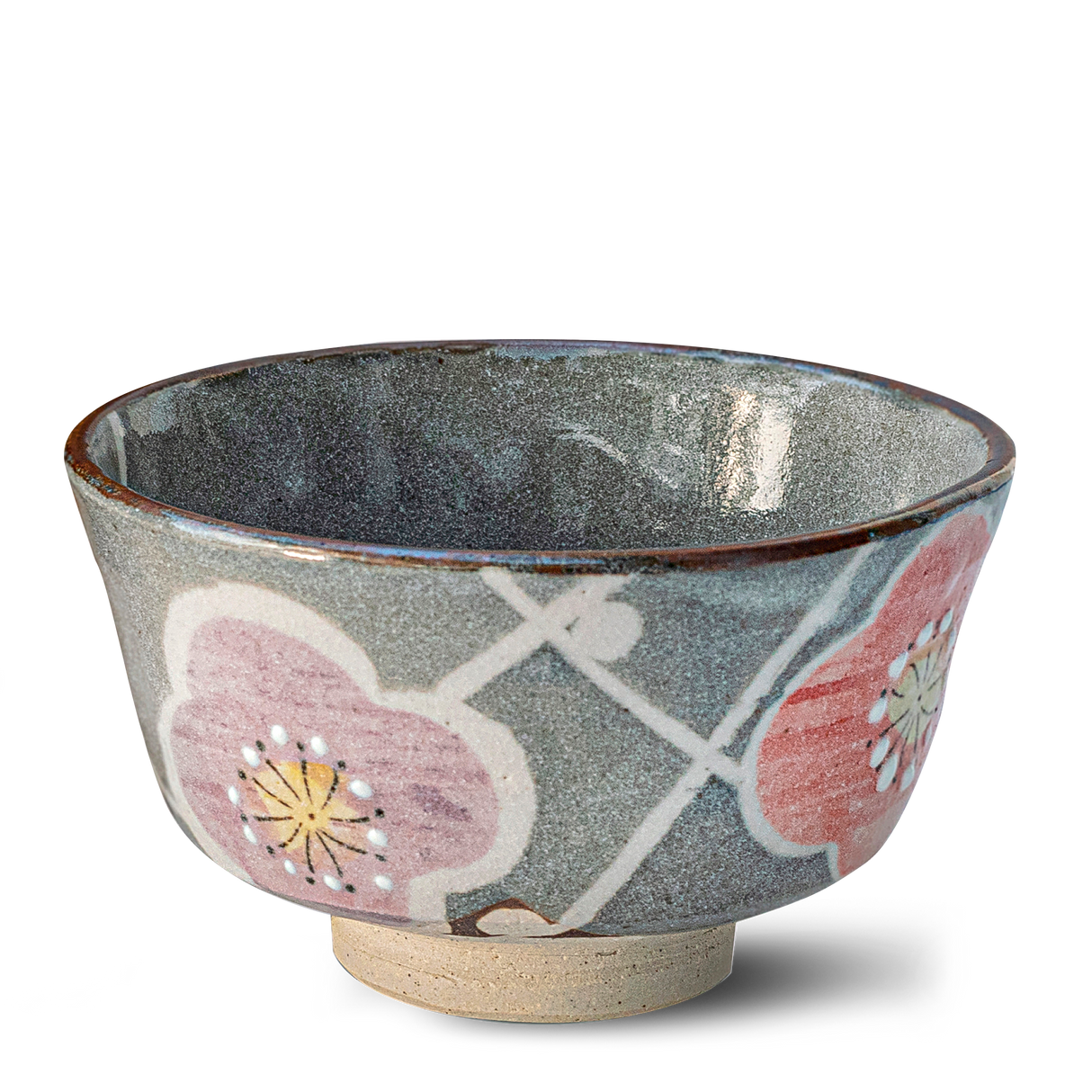 Grey with Flowers Matcha Bowl | Tea Ceremony