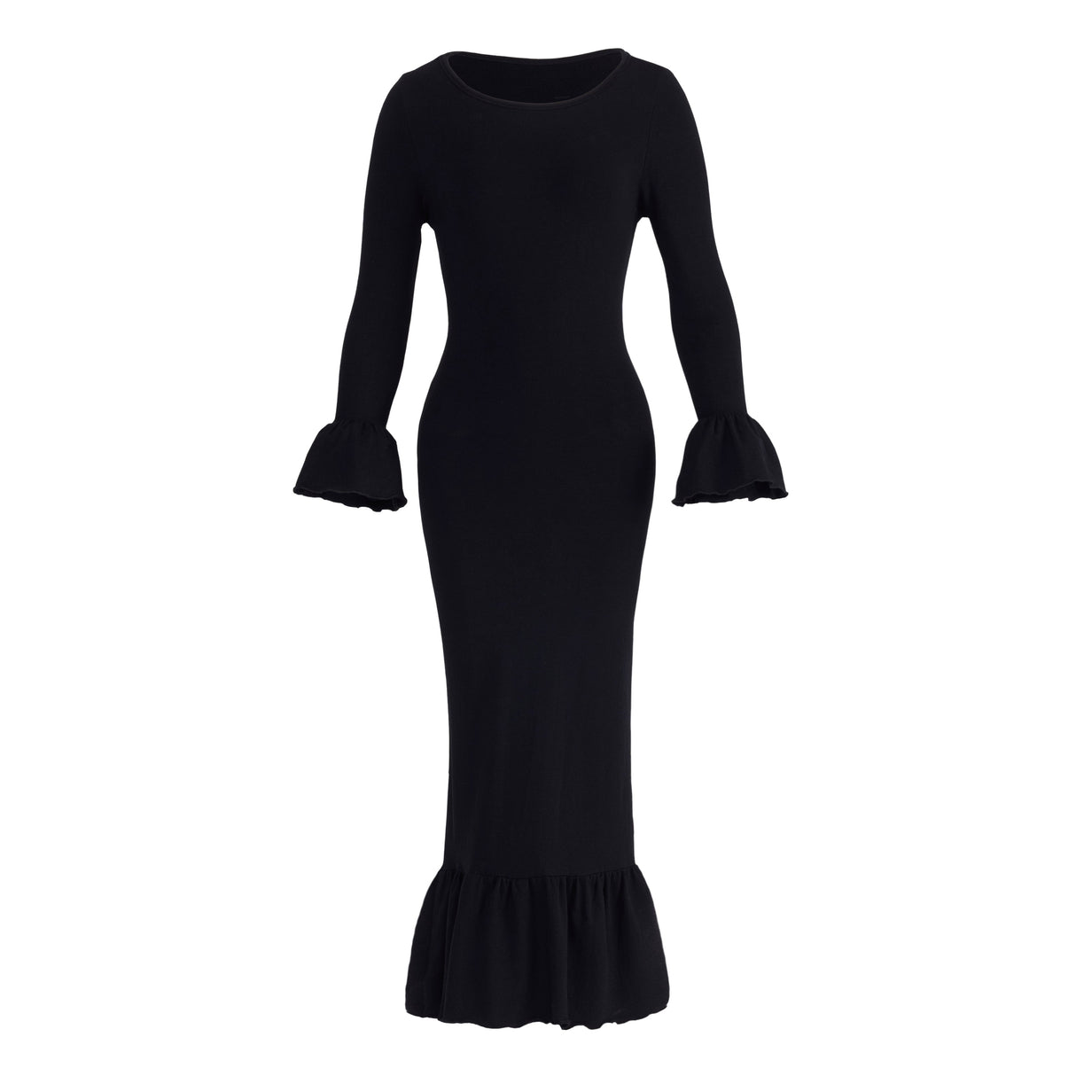 MARJORIE Bamboo Ruffle Dress, Black - Sumiye Co