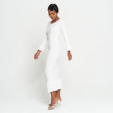 MARJORIE Bamboo Ruffle Dress, Off-White