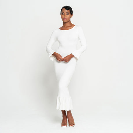 MARJORIE Bamboo Ruffle Dress, Off-White