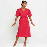 Scarlet Red Gingham Hemp Midi Dress - Sumiye Co