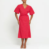 Scarlet Red Gingham Hemp Midi Dress - Sumiye Co