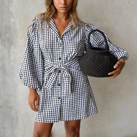 Black Mini Gingham Dress - Sumiye Co