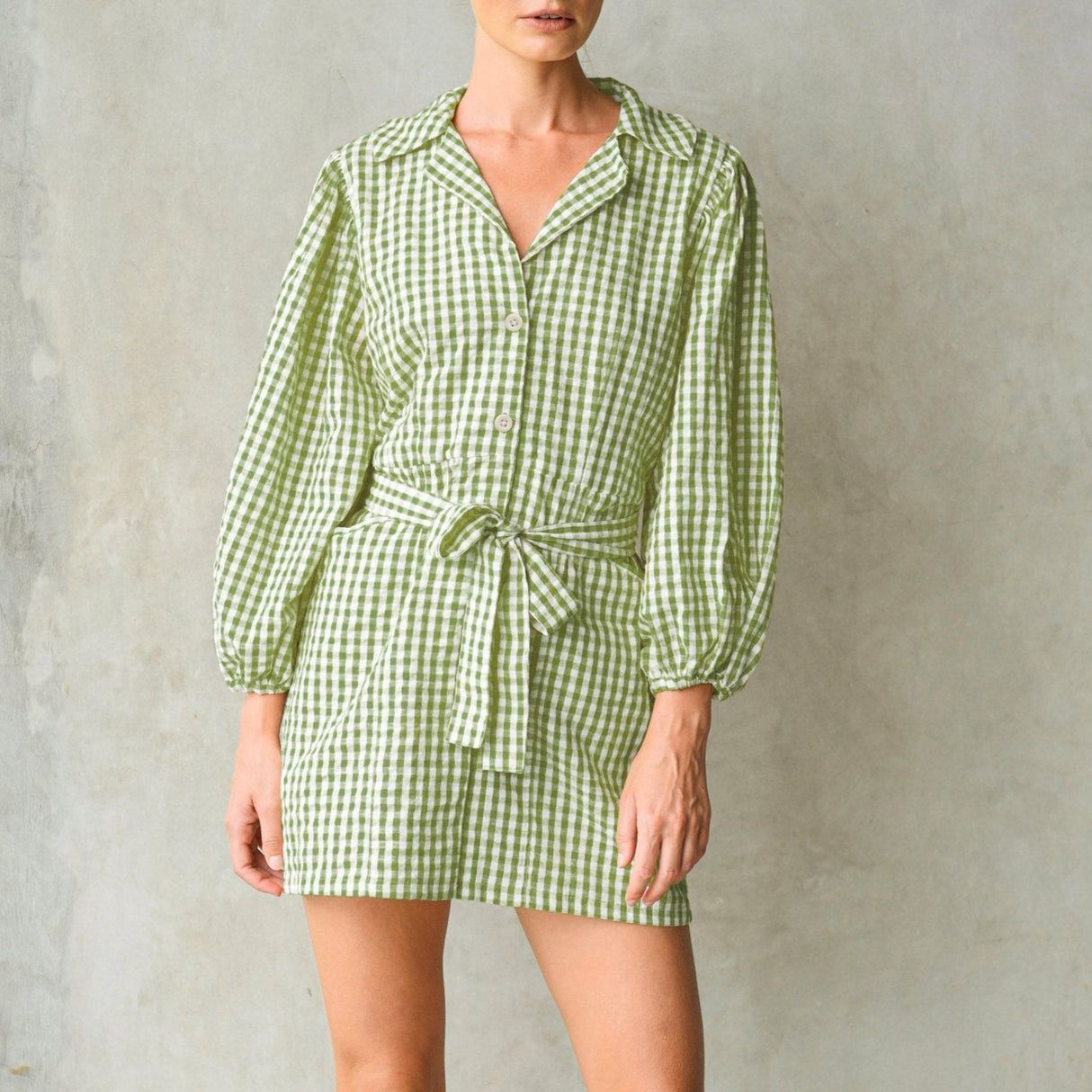 Meghan Mini Gingham Dress, in Lime Green