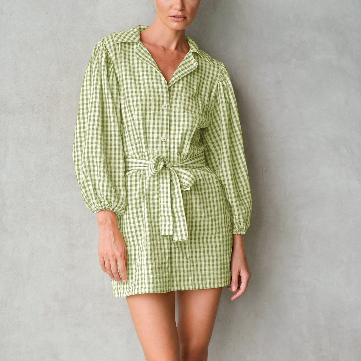 Meghan Mini Gingham Dress, in Lime Green