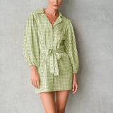 Meghan Mini Gingham Dress, in Lime Green