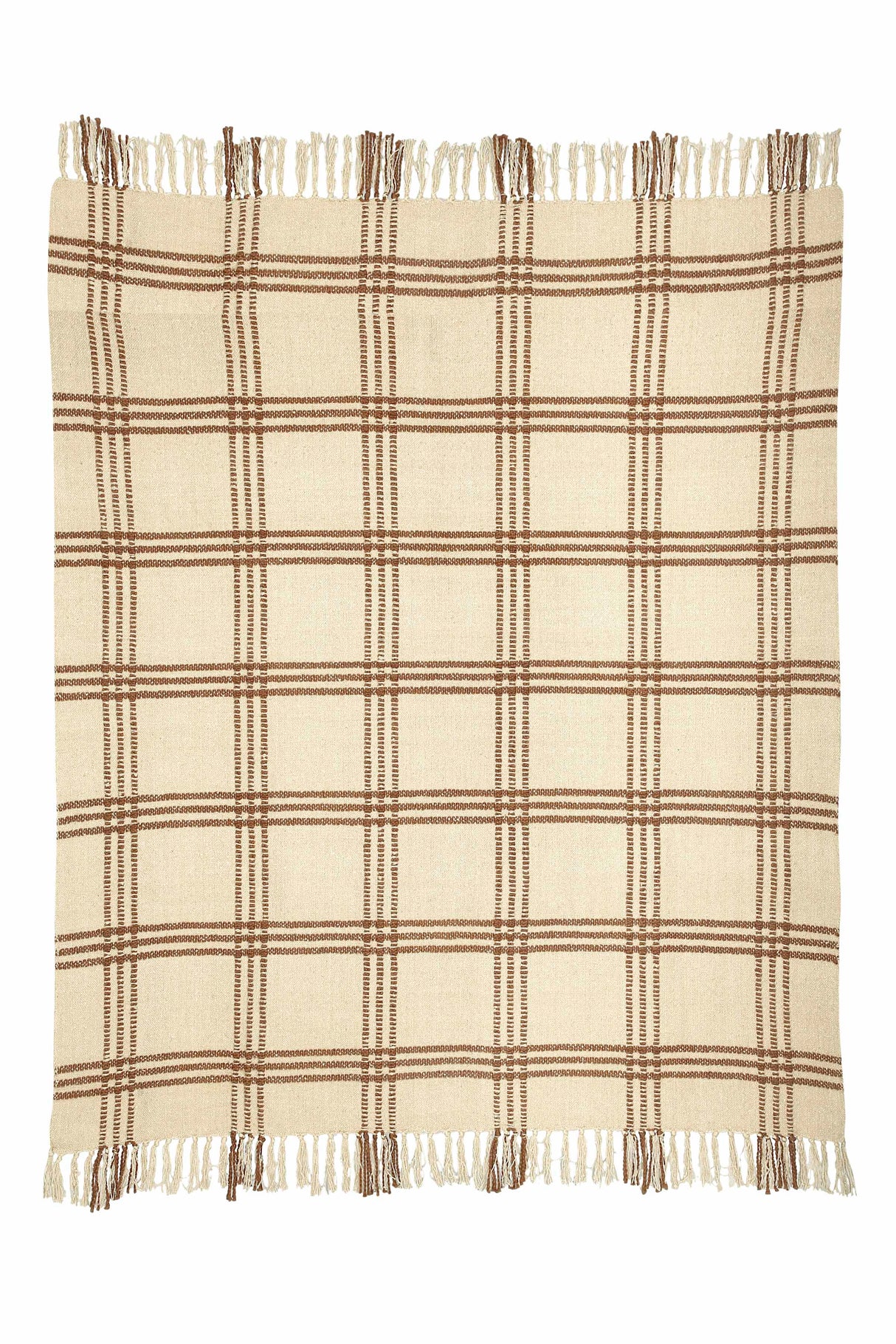 Throw Blanket - Cotton Boucle Large Checkered Pattern | Brown 52in x 68in - Sumiye Co