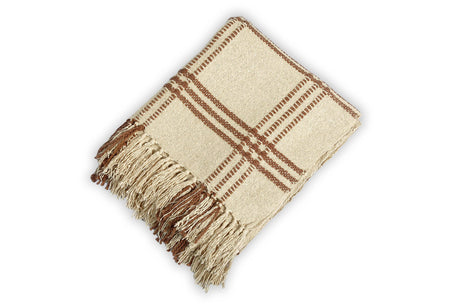 Throw Blanket - Cotton Boucle Large Checkered Pattern | Brown 52in x 68in - Sumiye Co