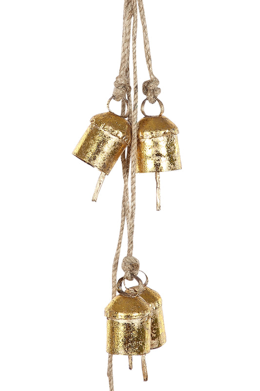 Wind Chimes (Set of 3) | Bells (Recycled Iron ) With Jute Strings - 20in - Sumiye Co