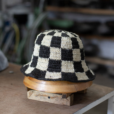 Black + White Bucket Hat - Crocheted Checkered