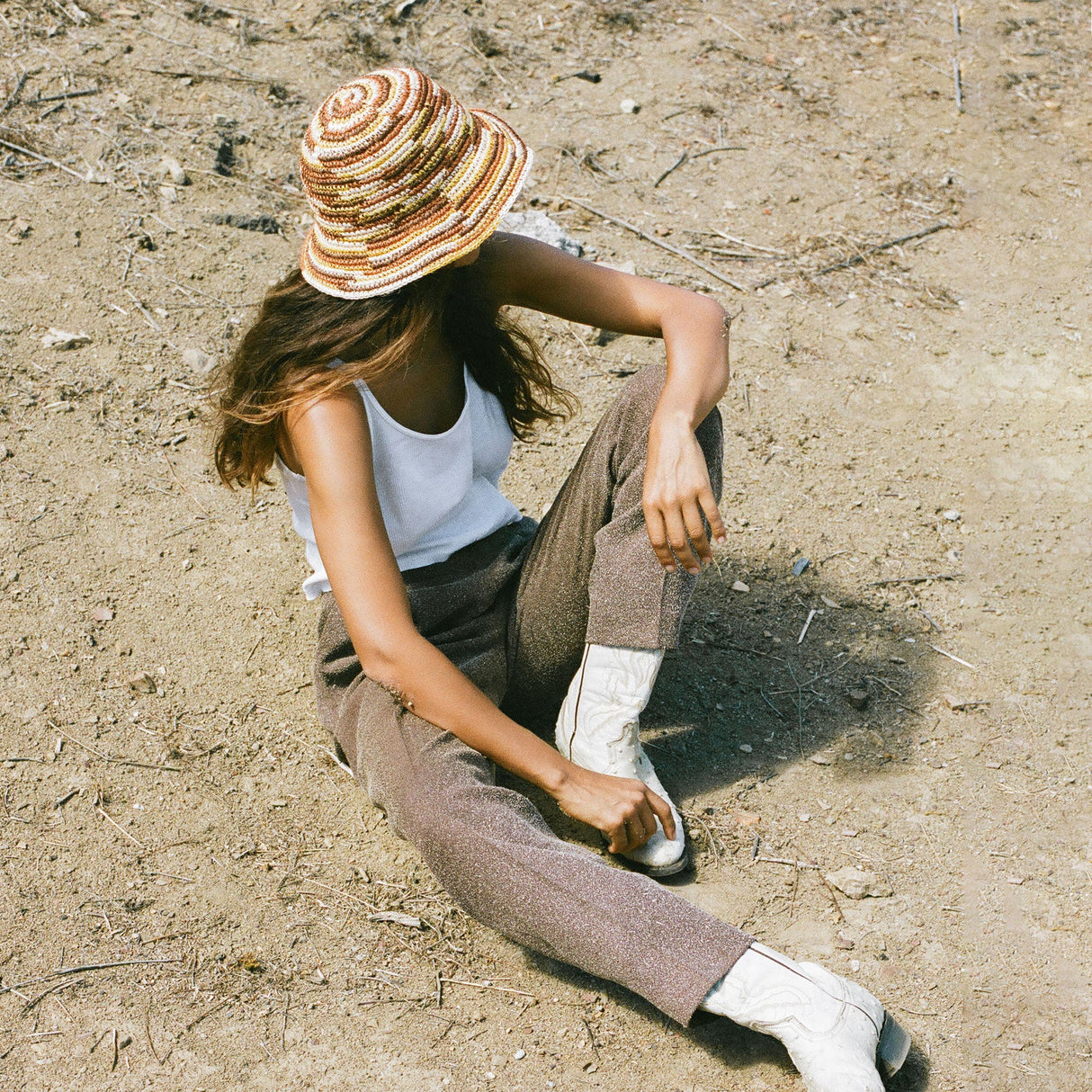 Woven Bucket Hat - Crocheted Multicolor Stripe