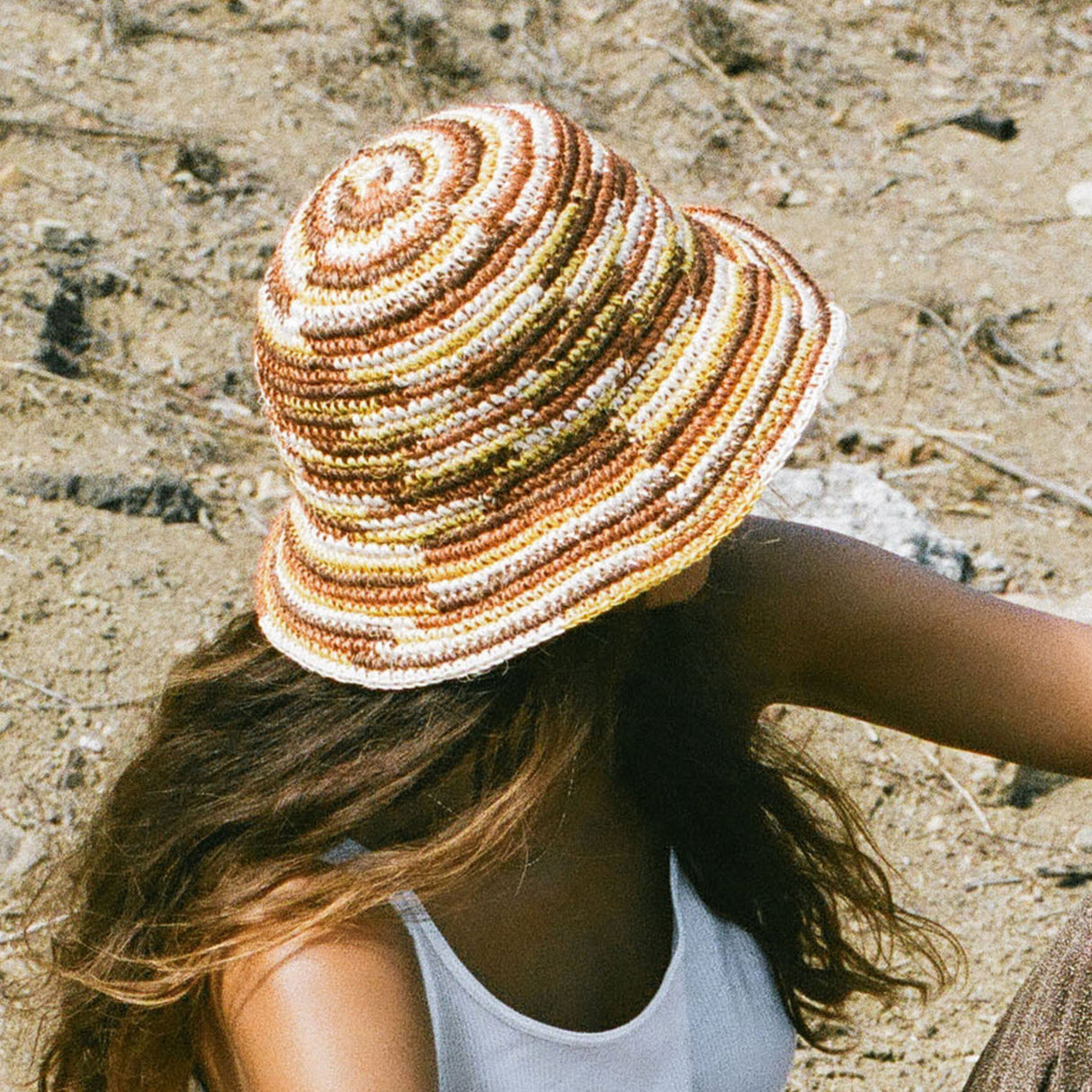 Woven Bucket Hat - Crocheted Multicolor Stripe