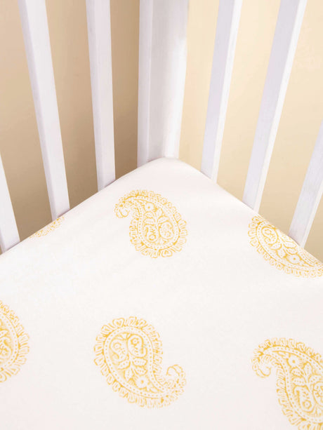 Mustard Paisley Fitted Crib Sheet-0